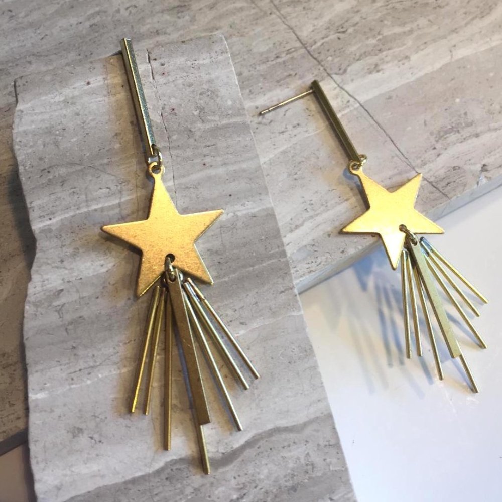 Shooting Star Long brass post Earrings